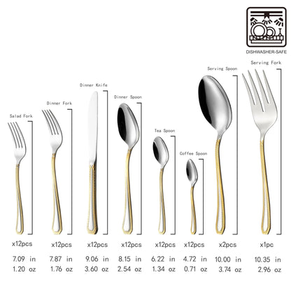 Venezia Collection 75-Pc Luxury Flatware Set for 12 w/Storage Case 24K Gold Premium Dining Cutlery Service - 18/10 Surgical Stainless Steel Silverware Hostess Serving Set in a Chest