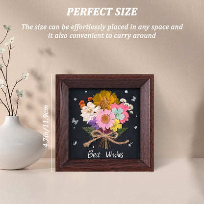 5x5'' Natural Flower Bouquet Frame - Handmade Pressed Flower Art Frame, Home Decor Walnut Wood Shadow Box Gift for Tabletop & Wall Art Decor, Dried Floral Artwork Gift for Anniversary, Valentine's Day