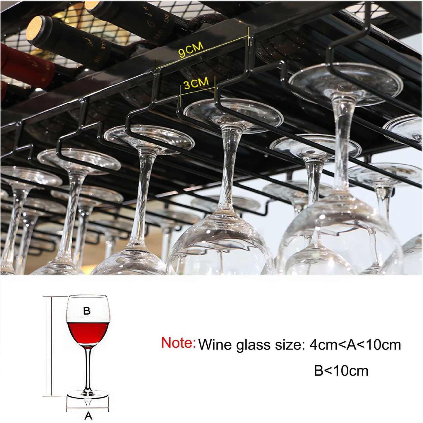 59IN Ceiling Wine Glass Rack with light, Acrylic Hanging Wine Rack with Glass Holder and Transparent Shelves, Wine Bottle Holder Goblet Stemware Racks Modern Home Bar Coffee Decor Rack (150CM)