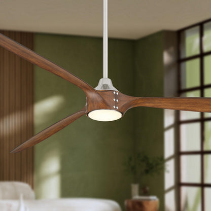 MINKA-AIRE F763L-BN/DK Pierce 84" 3-Blade LED Smart Ceiling Fan - Brushed Nickel and Distressed Koa Finish Blades with Etched Lens