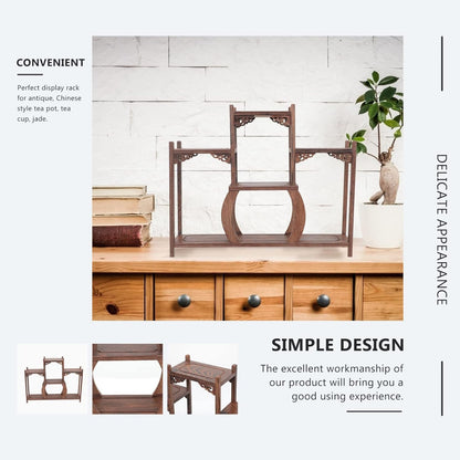 Wood Display Stand, Antique Wooden Display Shelf, Freestanding Small Bookshelf Desk Organizer for Home Office