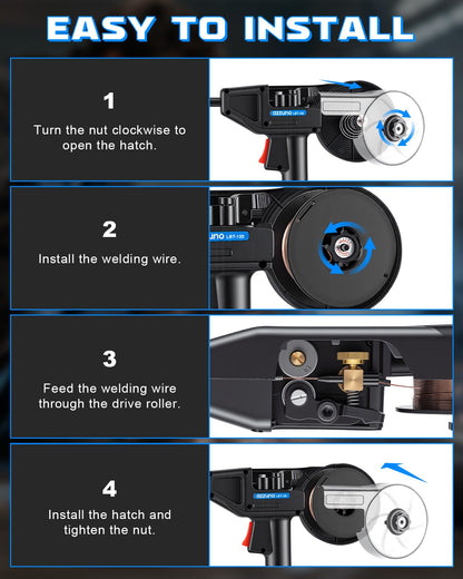 AZZUNO MIG Welder 110V/220V+Spool Gun, 200A 8 in 1 Welder Machine Flux Core MIG/Gas MIG/MAG/Aluminum MIG/Spot MIG/Lift TIG/Stick Welding/Spool Gun Compatible, Multiprocess Welding Machine