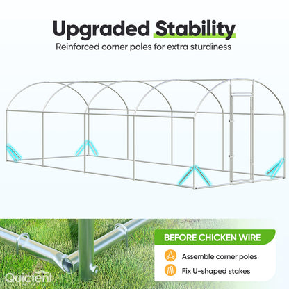 Quictent Essential Series 24x9x6.6ft Metal Chicken Coop Run with Climbing Ladder, Walk-in Outdoor Poultry Cage with PVC Coated Chicken Wire, Hen Duck Rabbit Farm House, Waterproof Anti-UV Cover