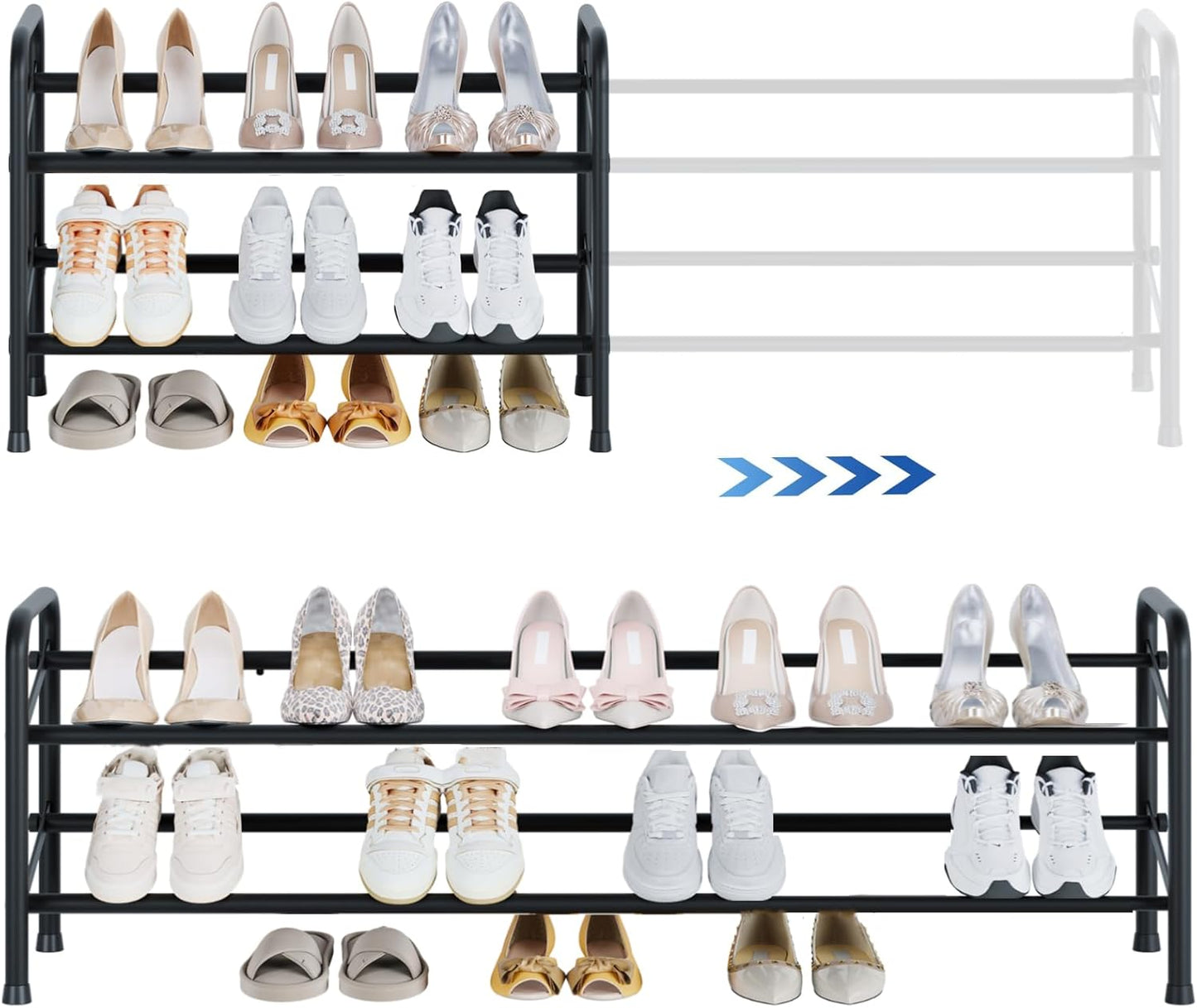 2 Closet, Closet, Housen Solutions Tier Expandable Shoe Rack for Adjustable Shoe Shelf Storage Organizer for Small