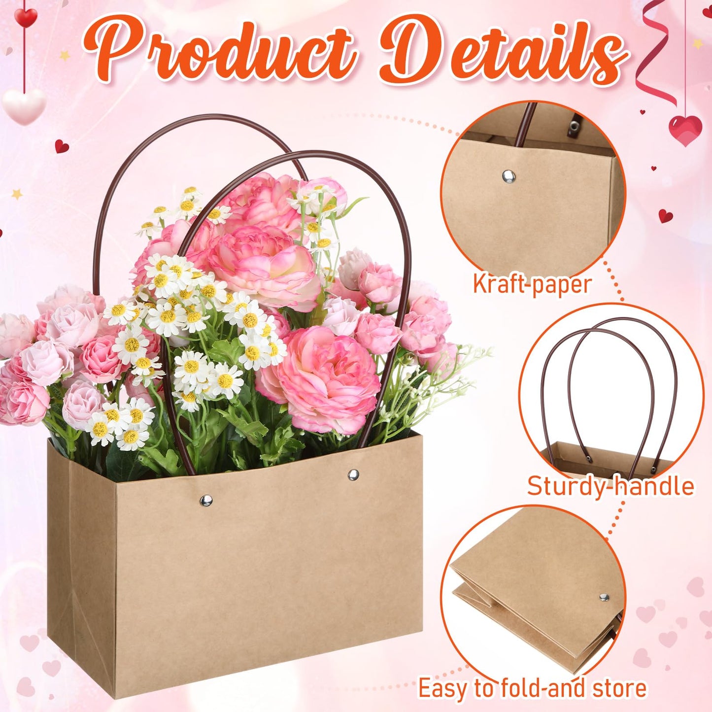 6 Set Mother's Day Flower Gift Boxes with Floral Foam Blocks, Bouquet Carrier Bags with Handle, Paper Flower Box for Bouquet, Floral Arrangement Box for Birthday, Wedding Party Favor(Brown)