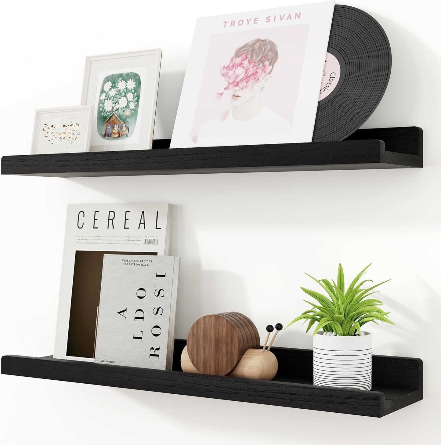 24 inch Set 2, RICHFOCUS Floating Shelves for Wall, Solid Wood Picture Ledge Shelf for Wall Storage, Nursery Book
