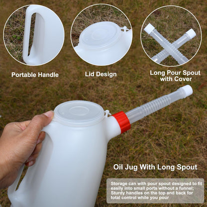 Kackaidi 2 Pack Oil Jug 2 Quart Oil Measuring Container Automotive Motor Oil Dispenser Container with Cover and Long Nozzle for Automotive Fluids