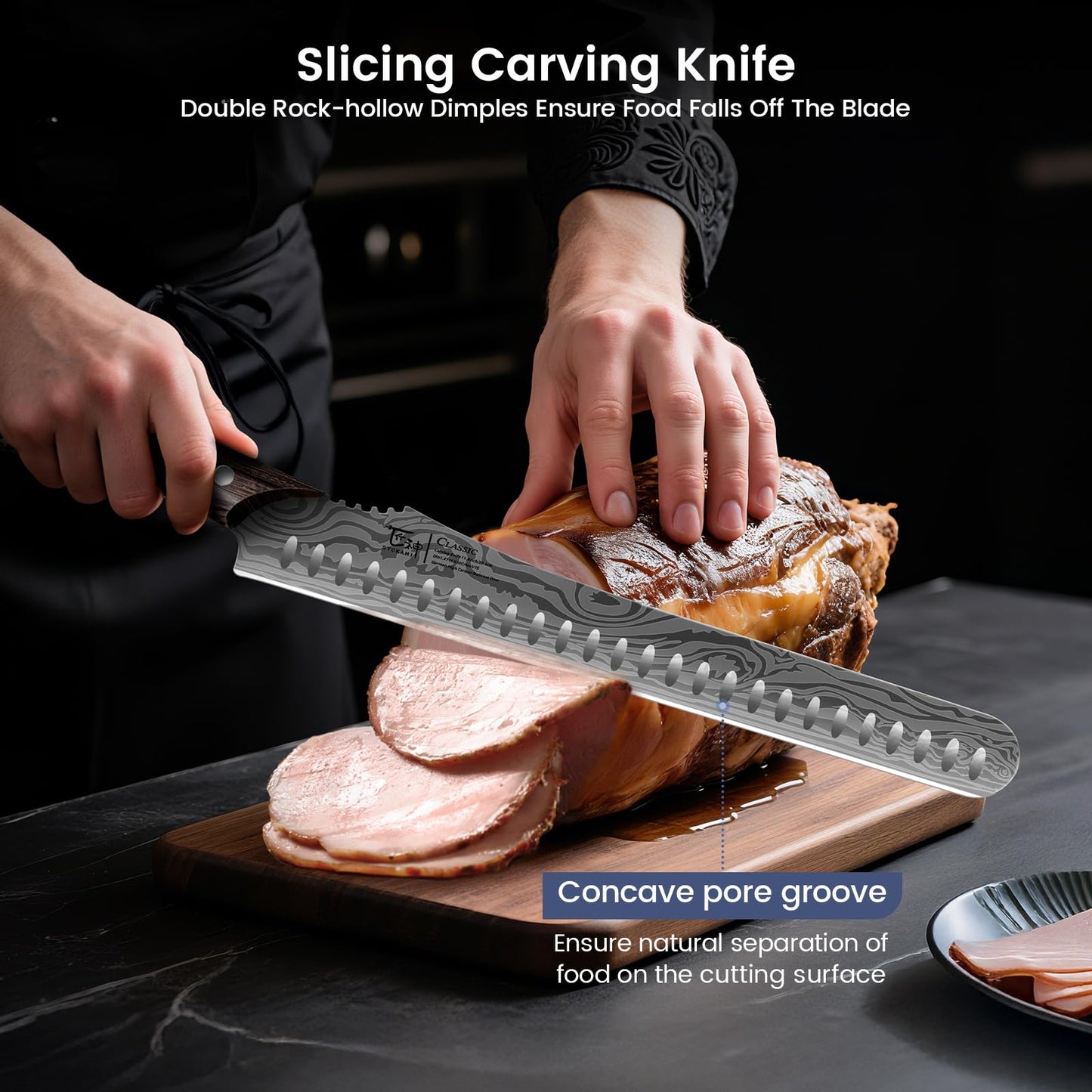 SYOKAMI Brisket Slicing Knife Set, Carving and Boning Knife for Meat & Turkey Cutting, Japanese Style High Carbon Steel Kitchen Knives Set For Home & BBQ, Wood Ergonomic Full Tang Handle, Ideal for Gift