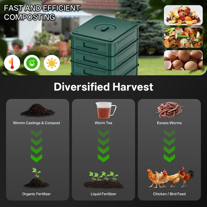 5-Layer Worm Compost Bin, 85L Worm Composter for Indoor & Outdoor, Starter Kits for Vermicomposting Starter, Garden Worm Composting Bin for Recycling Food Waste (Green)