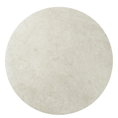 Acme Qwin Marble and Wood Round Coffee Table with Curved Base in Natural Oak