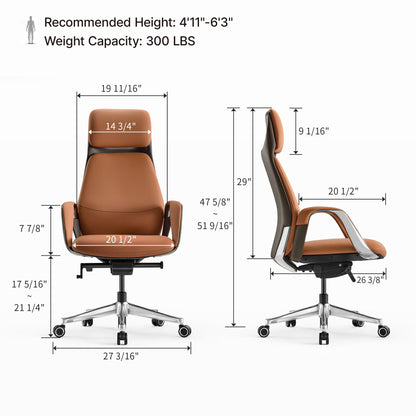 EUREKA ERGONOMIC Serene Executive Office Chair, Premium Nappa Leather High Back Boss Chair with Aluminum Base, Ergonomic Chair with Lumbar Support & Recline, Heavy Duty for Long-Hour Comfort, Brown