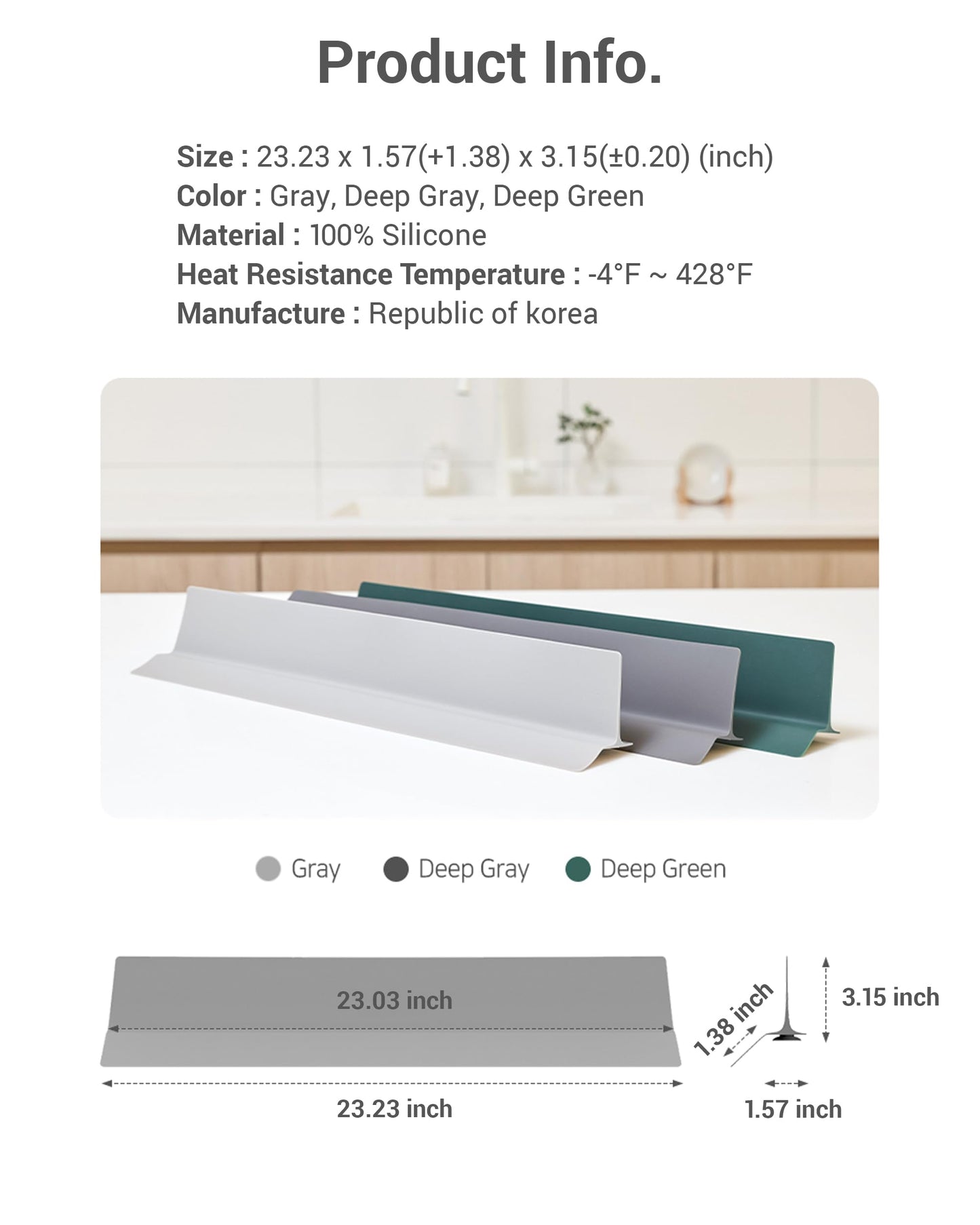 DEARCUS Kitchen Sink Splash Guard 23 Inch – Soft Silicone Water Shield Keeps Clothes & Countertops Dry, Strong Suction Non-Slip, No More Wet Sleeves or Sore Arms – Dishwasher Safe, Easy Install (Gray)