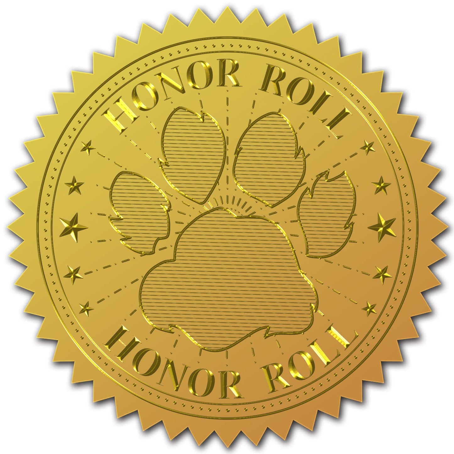 CRASPIRE 2" Gold Foil Sticker Honor Roll 100pcs Certificate Seals Gold Embossed Paw Print Round Embossed Foil Seal Stickers for Envelopes Invitation Card Diplomas Awards Graduation