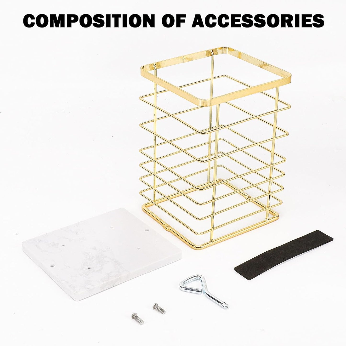 Square Kitchen Utensil Holder - Sturdy Metal Rack for Countertop Storage, Stylish Utensil Caddy with Drainage Hole