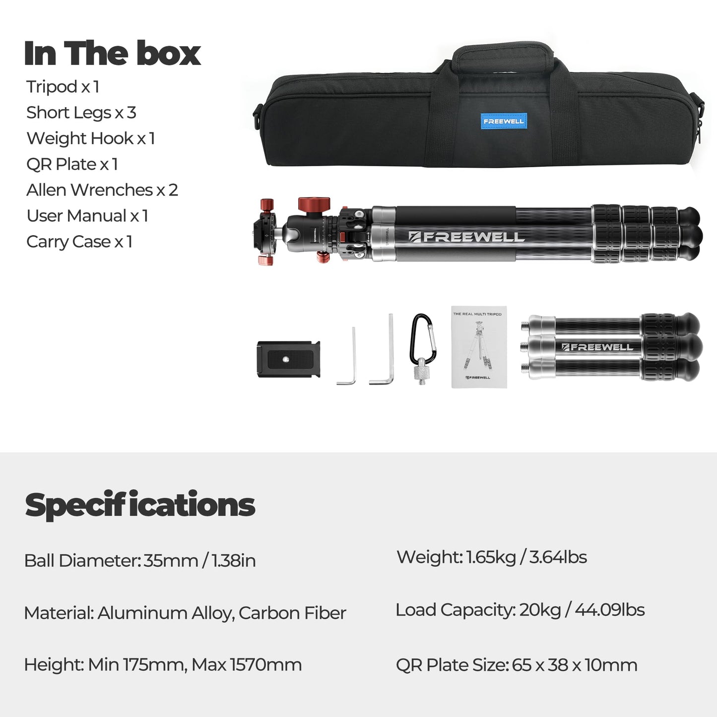 The Real Multi-Tripod 5-in-1- Carbon Fiber Design for Cameras & Smartphones, Tripod, Monopod, Trekking Pole, Desktop Mode – Up to 20kg Payload