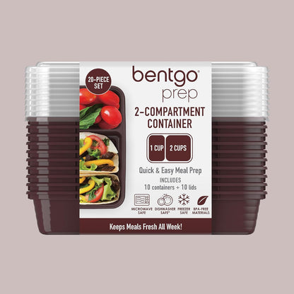 Bentgo Prep - 20-Piece Reusable Meal Prep Containers | Durable, BPA-Free, Microwave & Dishwasher Safe (Burgundy)