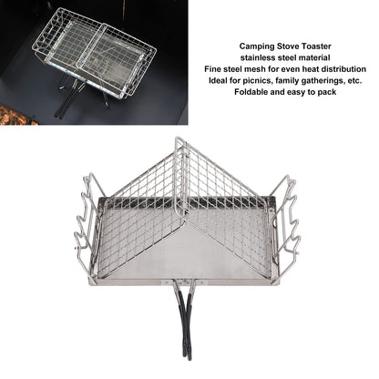 Topyond Portable Stainless Steel Camping Stove Toaster, Folding Outdoor Toaster Rack Holder Stable Structure with Handle for BBQ Camping Picnic
