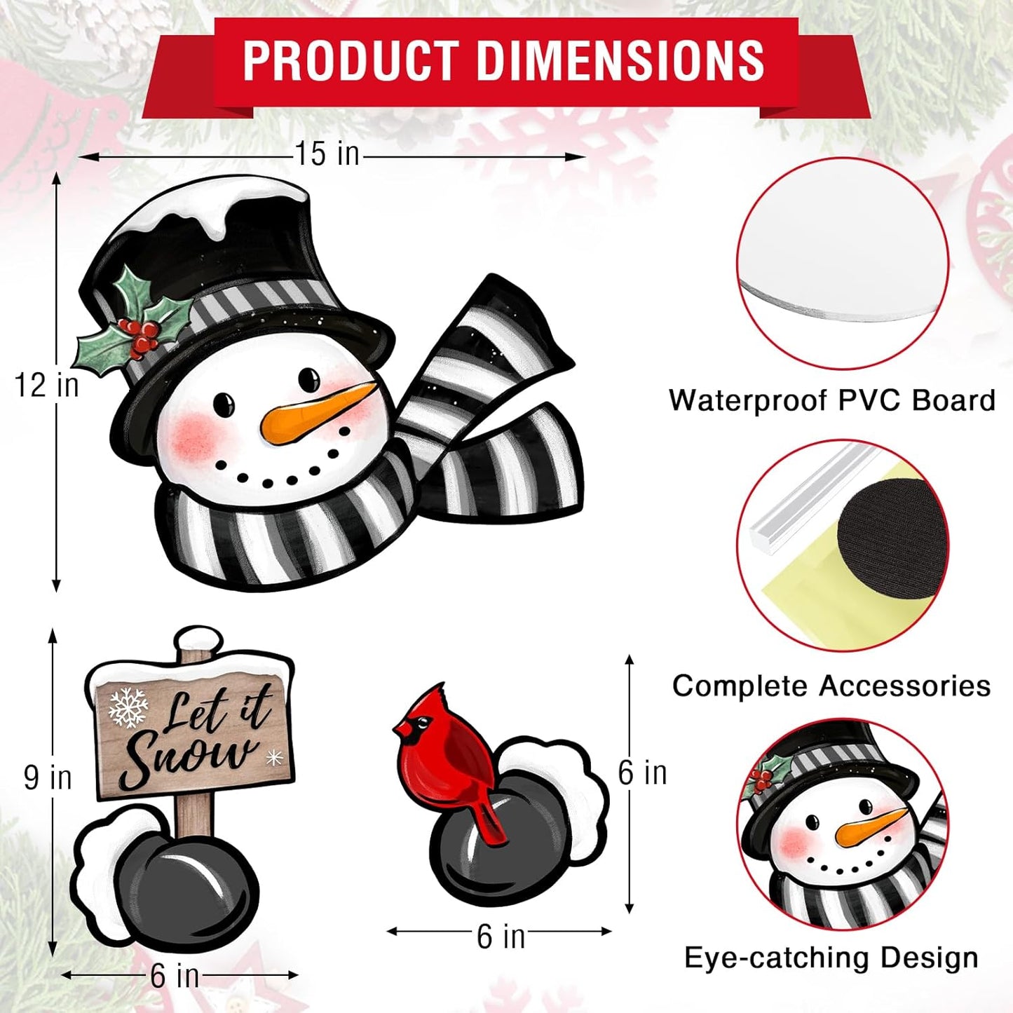Winter Snowman Cardinal Fence Peeker Yard Garden Signs Let It Snow Red Bird Tree Topper Ornaments