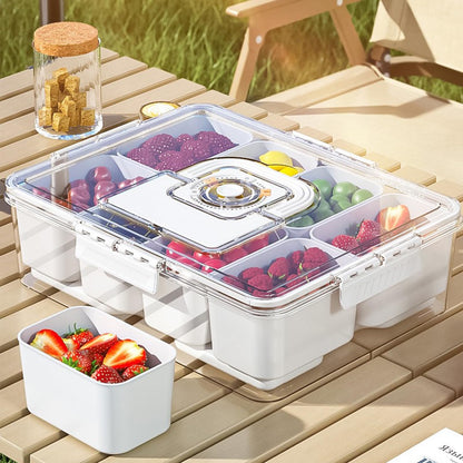 Bivpreom Snackle Box Container With Ice Pack，Chilled Serving Tray，Snackle Box With Ice Pack & Lid & 8 Compartments
