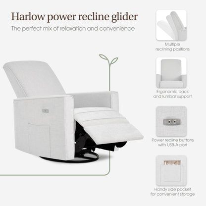 Evolur Harlow Upholstered Power Glider Recliner with USB Charging – Rocking & 275° Swivel with Smooth Glide – Greenguard Gold & FSC Certified – Modern Nursery and Living Room Chair in Fog
