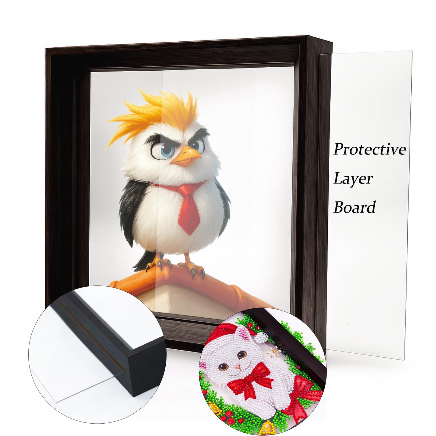 Eiflow Tabletop Diamond Art with Black Wood Frame, Desktop Diamonds Painting Kit for Adults Bird, DIY Acrylic Gem Art Painting on Stand Board Kit