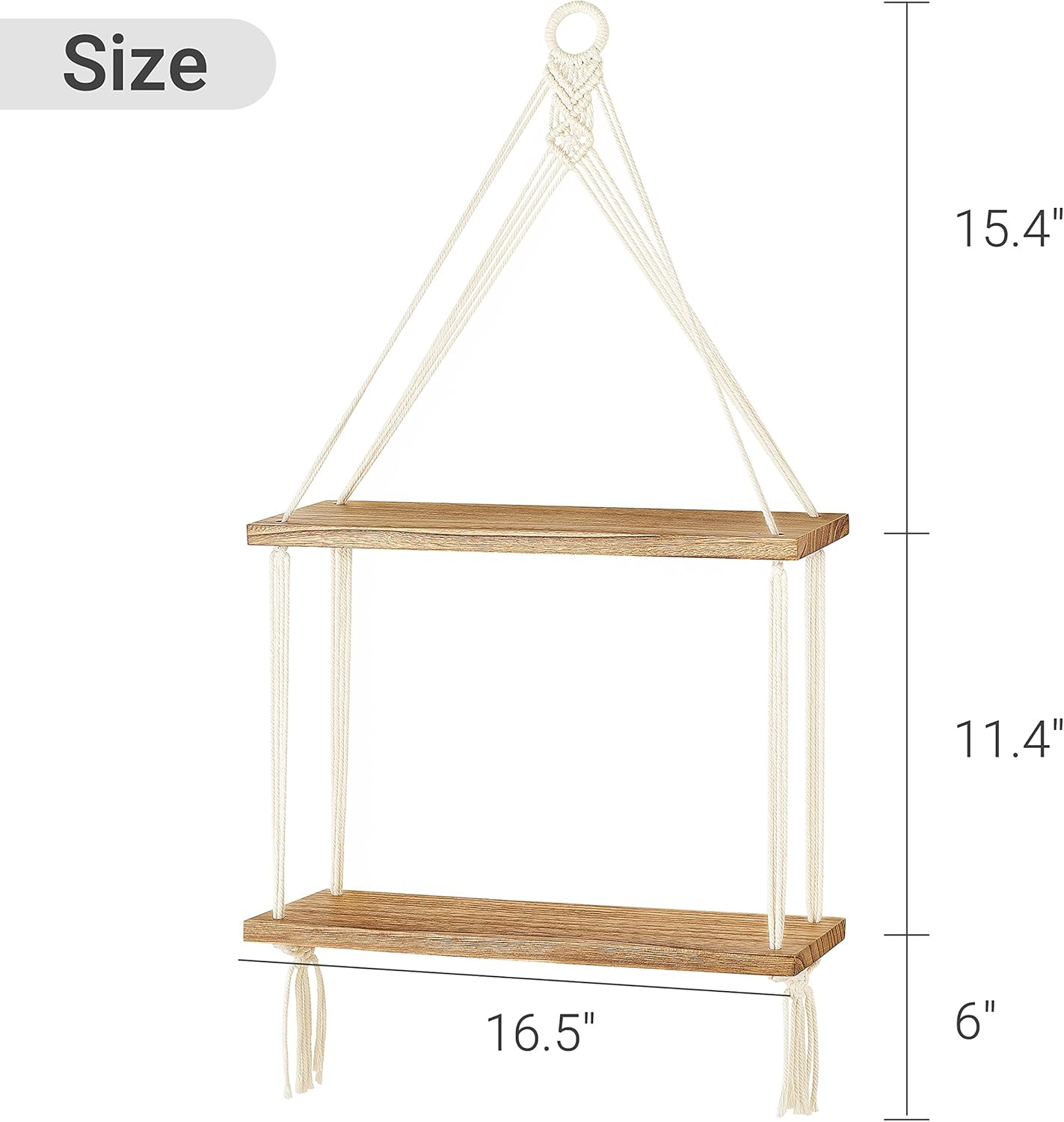2 Mkono Macrame Hanging Shelf Boho Wall Decor Tier Handmade Cotton Rope Rustic Wood Floating Shelves Display Photos