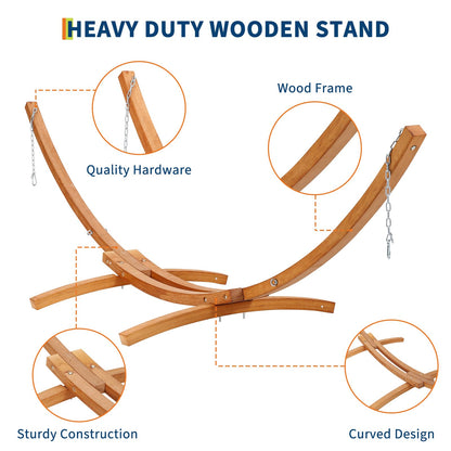 Wood Hammock Stand Only, Heavy Duty Weatherproof Universal Wood Hammock Stand for Outside, Patio, Backyard, Indoor, Max 475 LBS, Curved