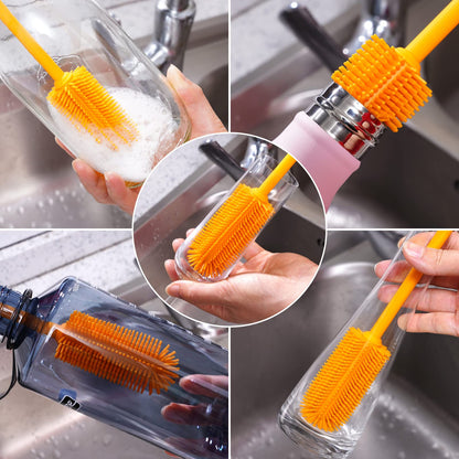 Purtribe Silicone Bottle Brush, Water Bottle Cleaner Brush with Long Handle, Perfect for Cleaning Narrow Neck Containers, Vacuum Sports Bottle, Tumblers, Flask, Glassware (1 Pack, Red)