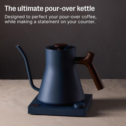 Fellow Stagg EKG Pro Electric Gooseneck Kettle - Pour-Over Coffee and Tea, Quick Heating, Precise Temperature Control, Scheduling, Built-in Brew Timer, Stone Blue with Walnut Wood Handle, 0.9 Liter