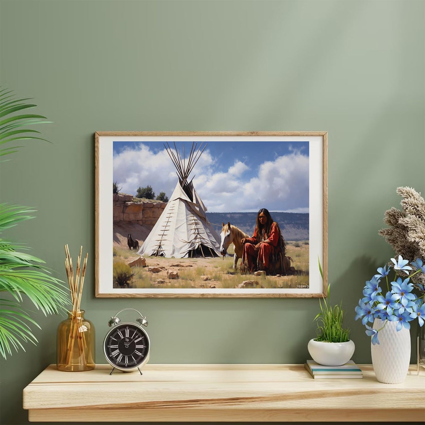 YEEIFFD Native Indian Teepee and Horses 5D Diamond Art Painting for Adults Full Drill Round Diamond Paint by Number Kits for Beginners Gems Cross Stitch for Wall Decor 12x16 Inch