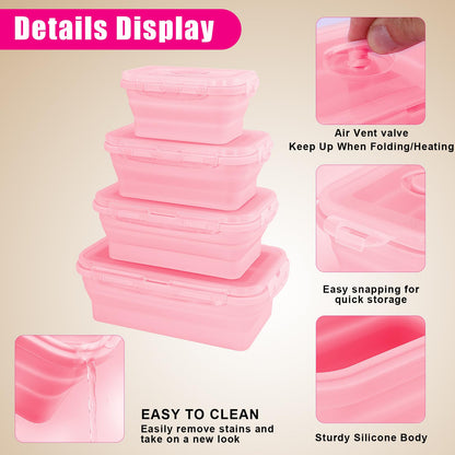 Bgtecho 4 Pack Collapsible Silicone Food Storage Containers with Lids, Silicone Lunch Box for Kitchen, Foldable Collapsible Meal Prep Container, Microwave, Freezer & Dishwasher Safe, BPA Free