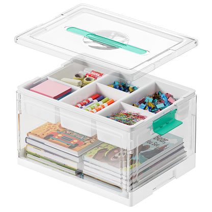SpaceAid Craft Organizers and Storage - 24 QT Plastic Box Art Supply Storage Organizer Bin with Lid, Removable Trays and Dividers, Clear Container for Art and Craft Supplies,1 Pack