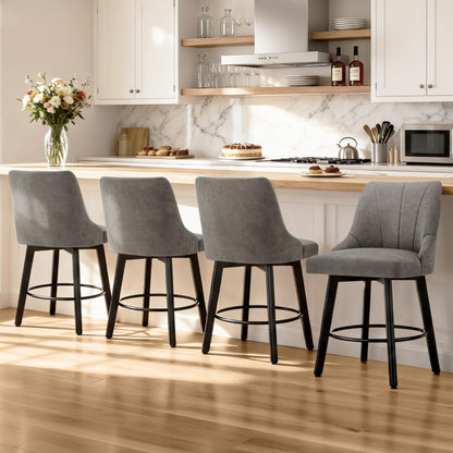 24" Counter Height Bar Stools Set of 4, Swivel Bar Stools with Backs, Fabric Upholstered Counter Barstools with Solid Wood Legs for Kitchen Island,Grey