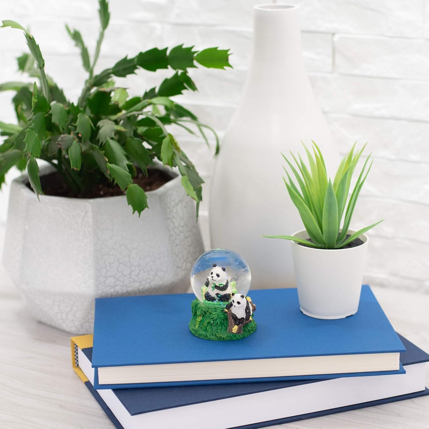 Elanze Designs Bamboo Forest Panda Bear, Black and White Leaves Trees Foliage, 3 x 3 Miniature Sturdy Resin Stone 45MM