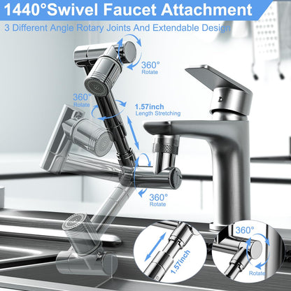 1440° swivel faucet extender, sink faucet aerator extender, swivel extendable filter, with 2 modes splash guard multi-functional universal mechanical arm suitable for kitchen/bathroom/toddlers
