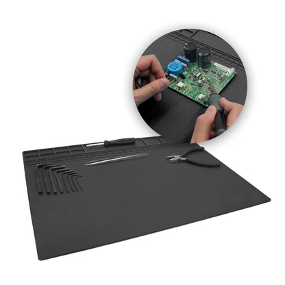 Handook Soldering Mat Silicone Repair Mat Heat Resistant 932°F Workbench Mat for Cellphone, Computer, PCB board Electronic Repair Mat for Soldering Station Iron Gun with Size 16 x 12 Inch (Black）