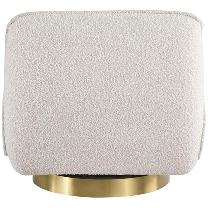 Meridian Furniture 492Cream Geneva Collection Modern | Upholstered Swivel Accent Chair with Rich Cream Boucle Fabric, Brushed Gold Metal Base, Solid Wood Frame, 29" W x 35" D x 27.5" H, Cream