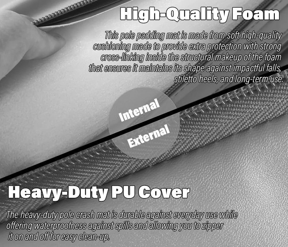 Purple Dance Pole with Static Function & Gymnastics Crash Mat - 3/5/10cm Thick Safety Landing Pad, PU Leather, Non-Slip Cover - 150cm/5ft/59in Size
