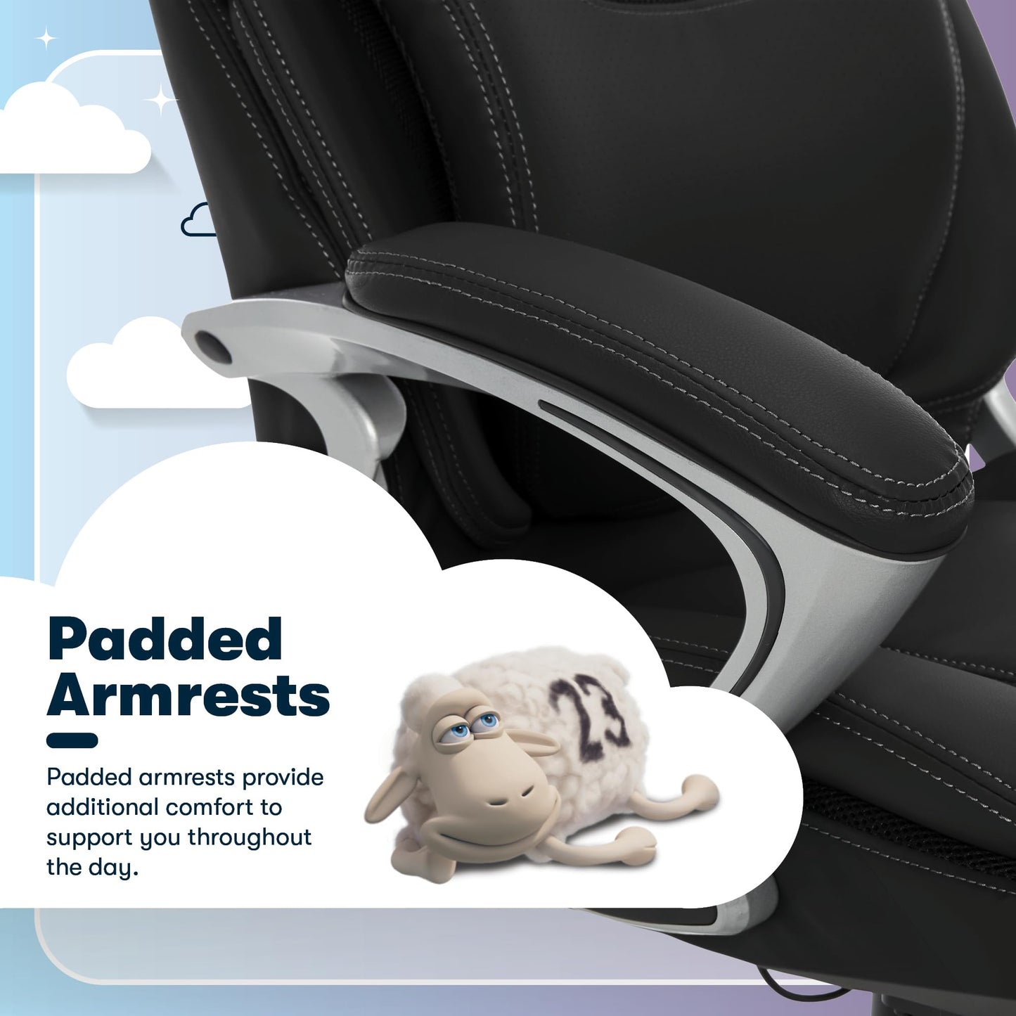 Serta Bryce Executive Office Chair - Ergonomic Computer DeskChair with Lumbar Technology - Adjustable Height - Memory Foam Body Pillows - 360° Swivel Rolling Base - Bonded Leather - Black