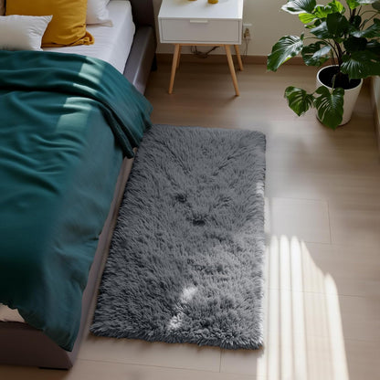 Skiennix Fluffy Shag Area Rug - Soft Grey 2x4 Bedroom & Entryway Decor | Cozy Small Throw Rug