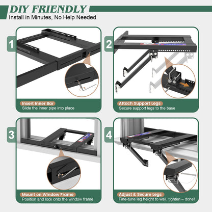 Marudina Upgraded No-Drill Window AC Bracket, Adjustable Window Air Conditioner Support Bracket for Single/Double Hung Windows, Heavy-Duty Holds 300lbs,Easy Installation, Rustproof Aluminum