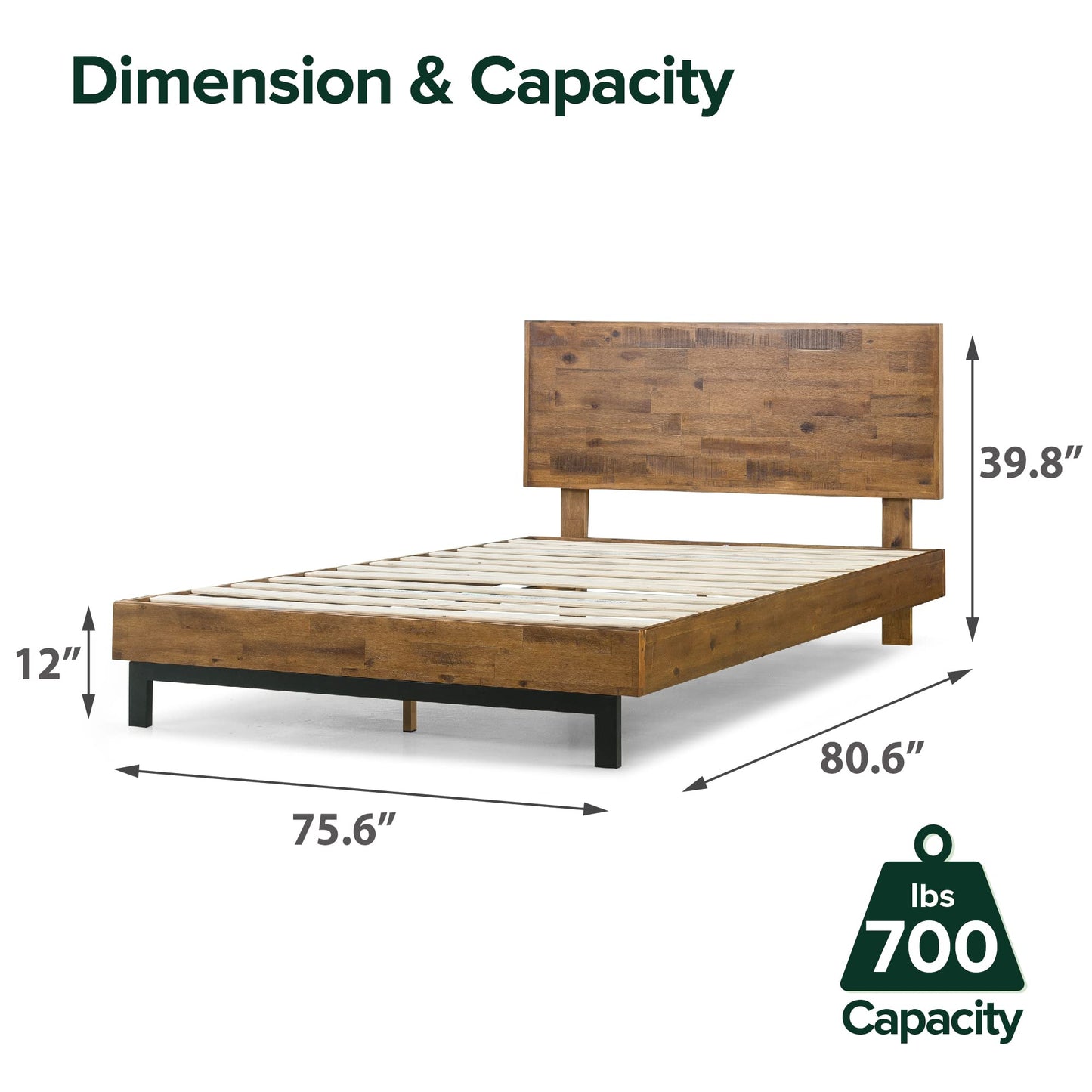 Zinus Tricia Wood Platform Bed Frame with Adjustable Headboard/Wood Slat Support with No Box Spring Needed/Easy Assembly, King