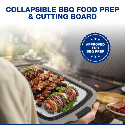 2-Pack XL Collapsible BBQ Prep Tub with Built-In Cutting Board, Lid & Strainer – Marinate, Drain & Prep – Large Food-Safe Container – Perfect for Grilling, Smoking & Outdoor Cooking (Black)