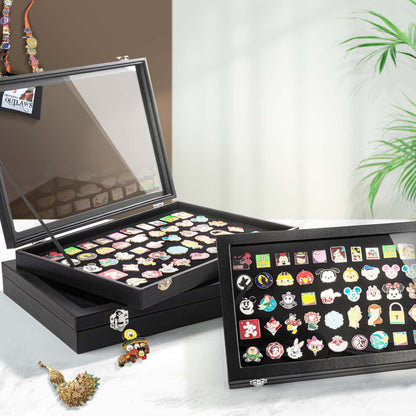 Enamel Pin Display Case, Pin Collection Holder, 14" X 9" Shadow Box Frame for Pins, Black