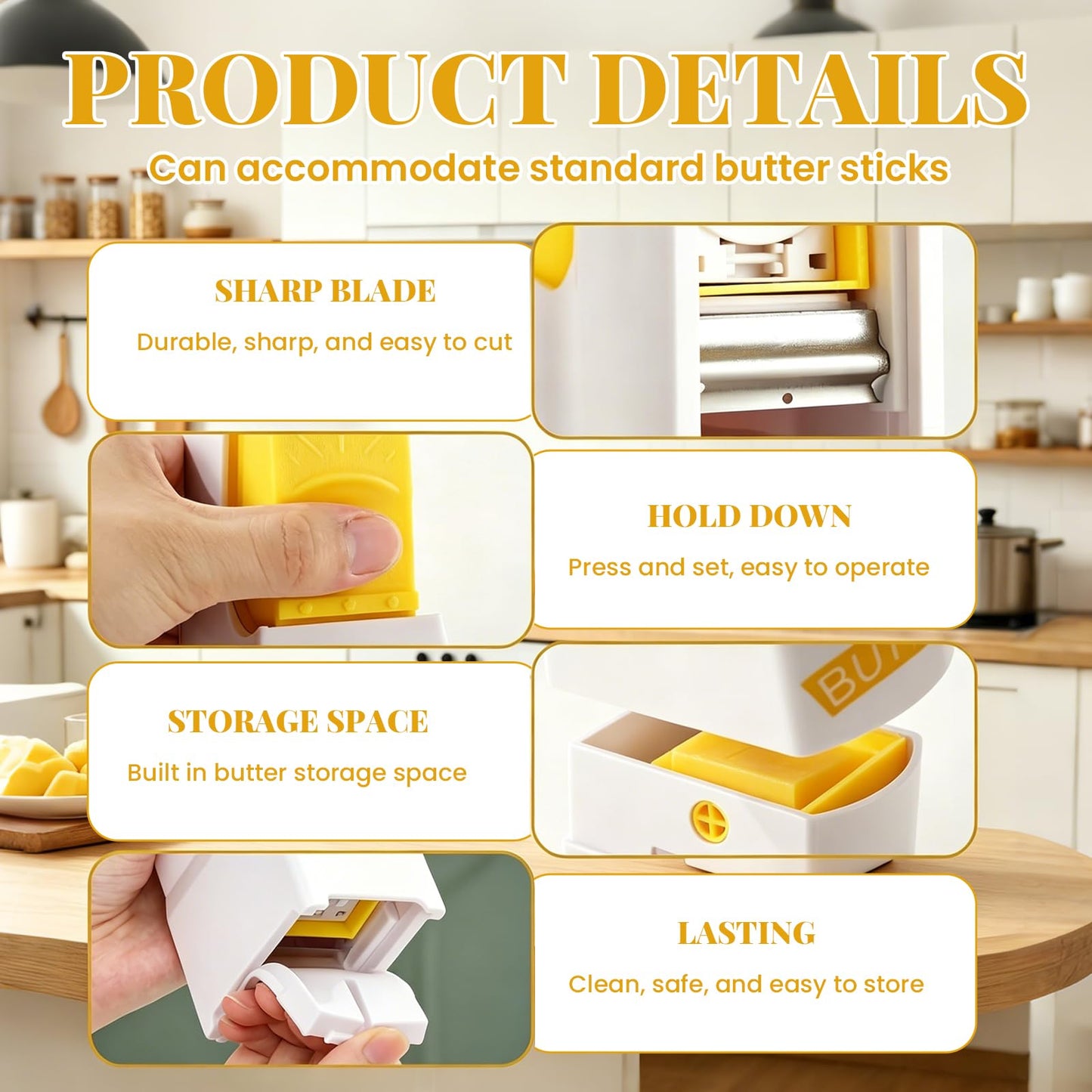 Bntyok Butter Cutter - Butter Slicer & Butter Dispenser, One Click Kitchen Tool with Stainless Steel Blade, Easy to Clean Butter Cutter for Bread, Cakes & Cookies