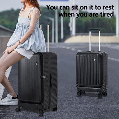 Kaleenie 2 pieces 20/29 Aluminum Frame Carry On and Checked Luggage Set with Side Opening, Lightweight Hardshell ABS+PC Trunk Suitcase with TSA Lock, 360° Universal Wheels & Adjustable Handle, Black