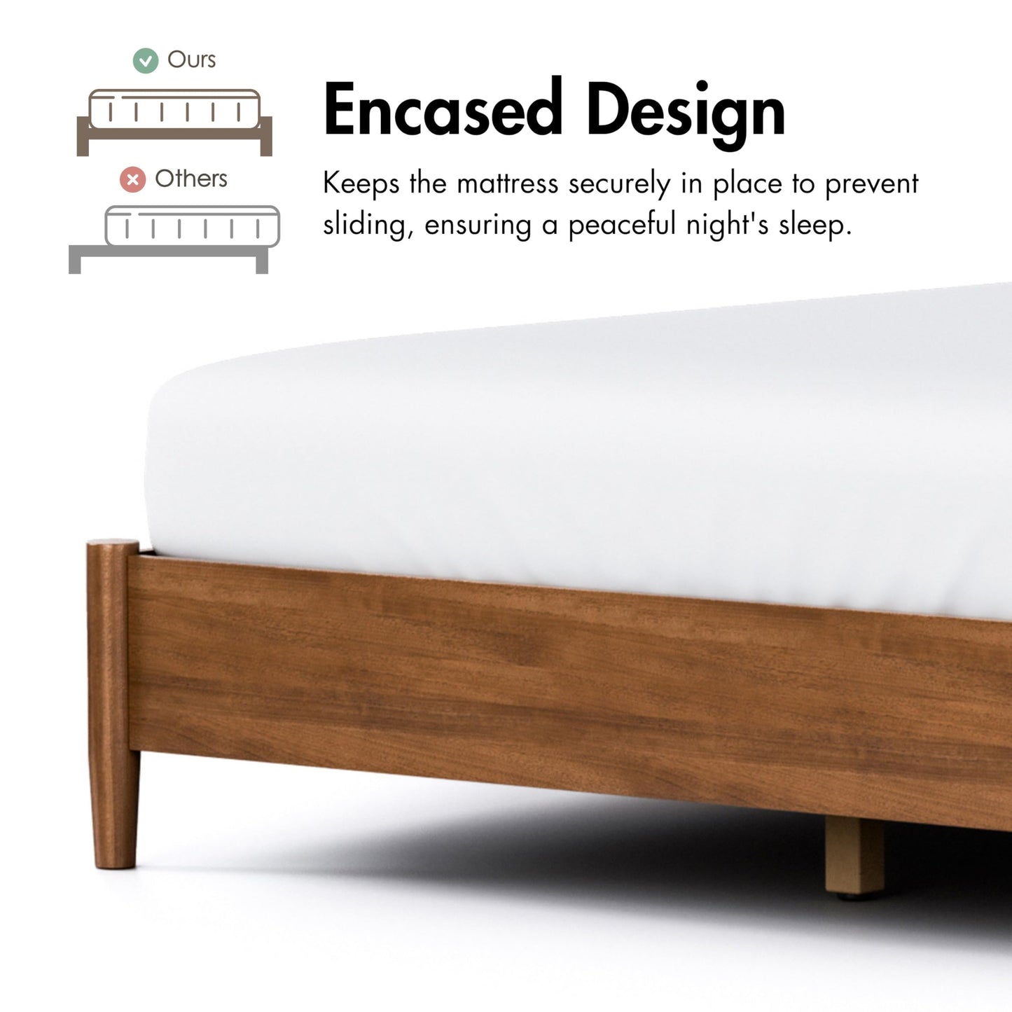 Furniture of America Wyatt Modern Solid Wood Queen Bed Frame with Headboard, Wooden Bedframe for Bedroom, Guest Room, No Box Spring Needed, Walnut, Standard Platform