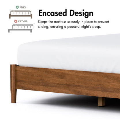 Furniture of America Wyatt Modern Solid Wood Queen Bed Frame with Headboard, Wooden Bedframe for Bedroom, Guest Room, No Box Spring Needed, Walnut, Standard Platform