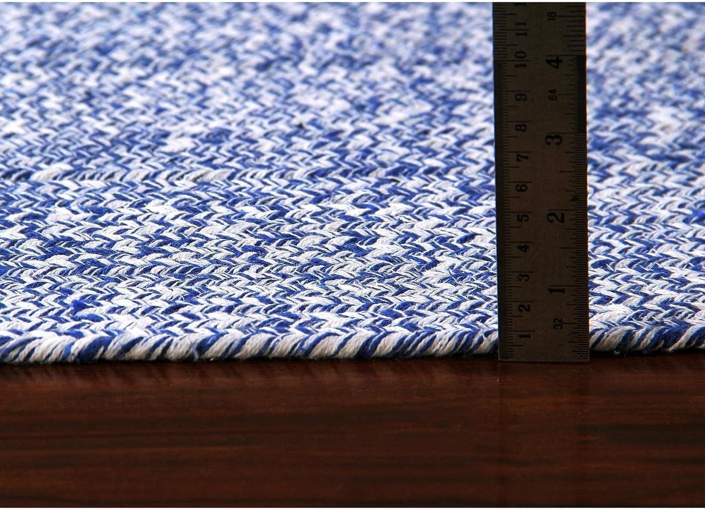 Super Area Rugs Farmhouse Braided Rug - Cotton Kitchen Reversible Carpet, Blue & White, 8" X 28" - Single Stair Tread