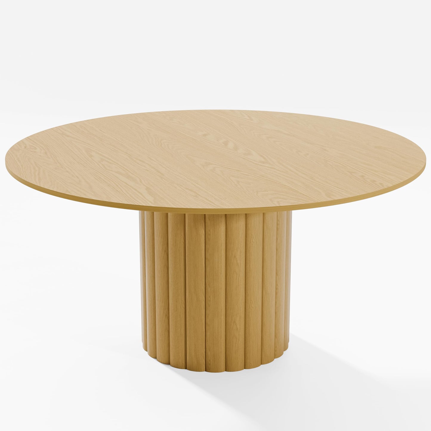Casaphoria 60" Round Dining Table, Modern Wood Kitchen Table with Cylindrical Wide Bar Protruding Base for Living Room & Dining Room, Easy Assembly Farmhouse Furniture for 4-6, Oak